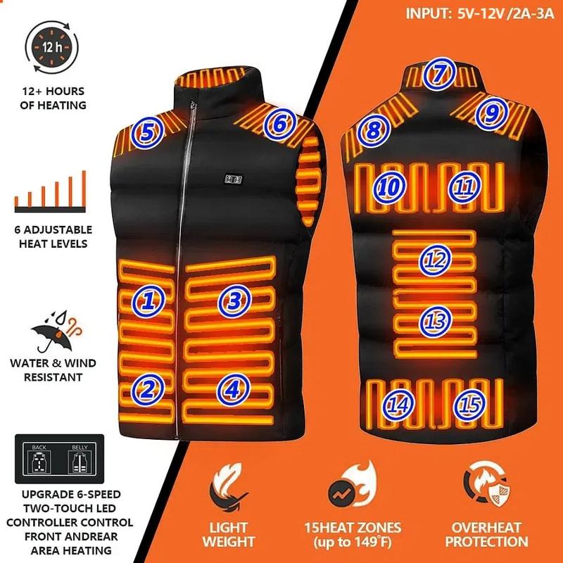 Upgraded Smart Heated Vest - 15 Zone Heating, for Men and Women, with LED Controller and Battery Pack (New for 2024) Menswear Tops Gilet Bestie,Christmas Gift,Outdoor Set,ORORO