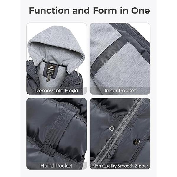 Men's Thicken Winter Vest Water-Resistant Puffer Jacket Thicken Vest with Removable Hood Menswear Tops Underwear Gilet Human Bestie