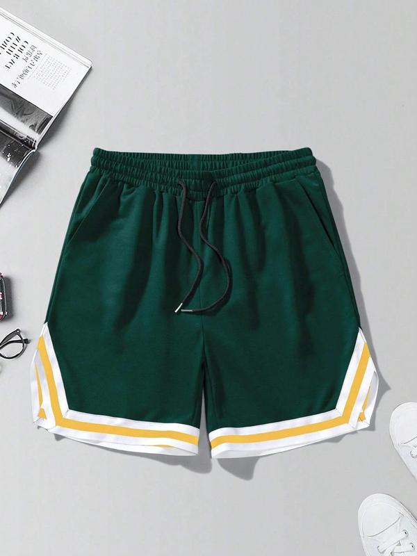 Men's Colorblock Pocket Split Hem Drawstring Track Shorts, Loose Casual Elastic Waist Shorts for Summer, Fashion Men's Bottoms for Daily Wear