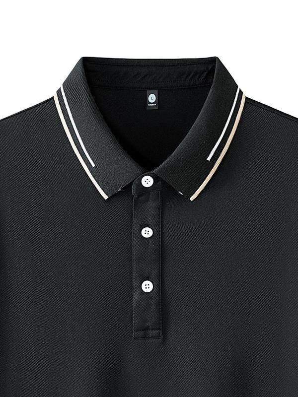 Sporty Men's Striped Trim Short Sleeve Sports Polo Shirt, Regular Fit Sports Half Button Collared Top for Summer, Men's Outdoor Clothes for Daily Wear