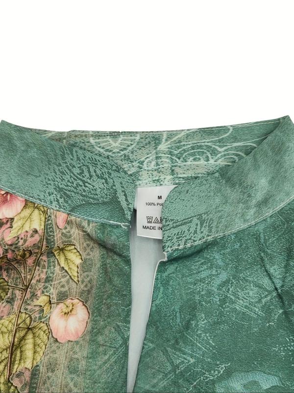 Men's Floral Print Button Front Shirt, Regular Fit Casual Long Sleeve Collared Top for Daily Wear, Men's Clothes for All Seasons