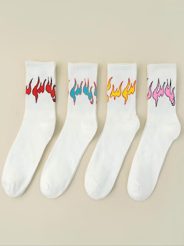 Men's Flame Print Crew Socks, Casual Comfy Breathable Socks, Multipack Socks for All Seasons