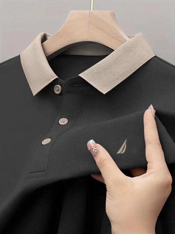 Men's Regular Fit Geometric Print Short Sleeve Polo Shirt, Casual Button Front Collared Top for Summer, Fashion Men's Clothes for Daily Wear