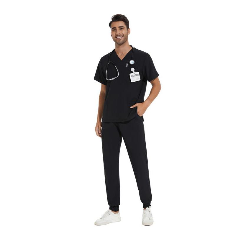 CozyFit Men Scrubs Set   Stretch V-Neck Scrub Top & Jogger Pant with 8 Pockets, Yoga Waistband, Anti-Wrinkle Scrubs for Men Menswear Overalls