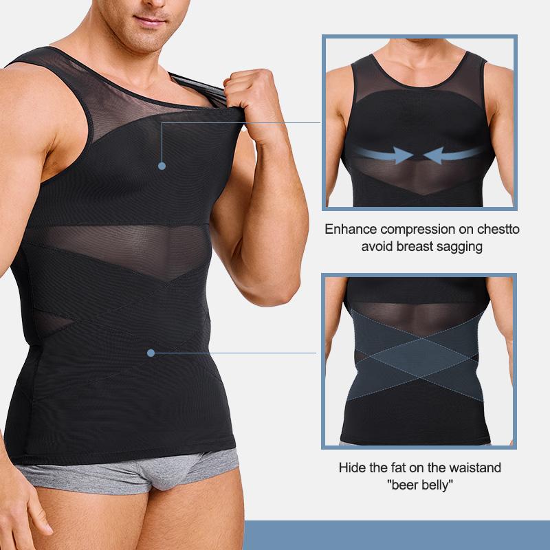 Black Friday Deals Nebility 2 Pieces Men's Mesh Summer Tank Tops Shapewear Undershirt Abdomen Belly Compress Shirt