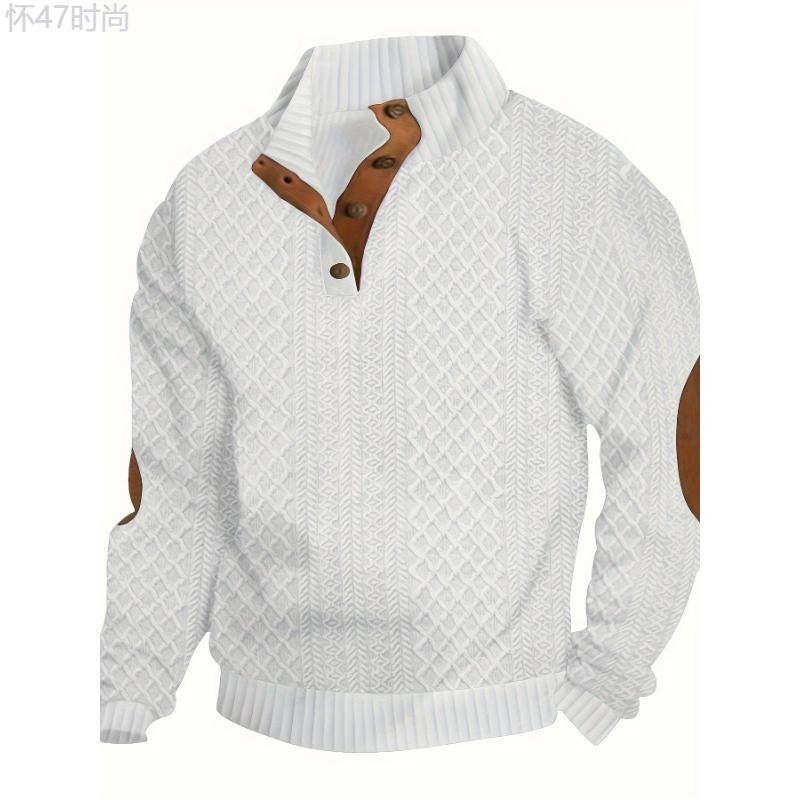 Men's Long Sleeve Button Up Stand Collar Sweater, Men's Cozy Long Sleeve Sweatshirt For Daily Wear Knitwear Menswear