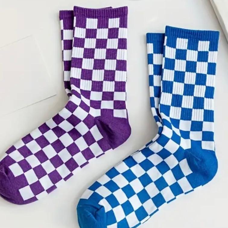 Classic Checkerboard Crew Unisex Cotton Socks