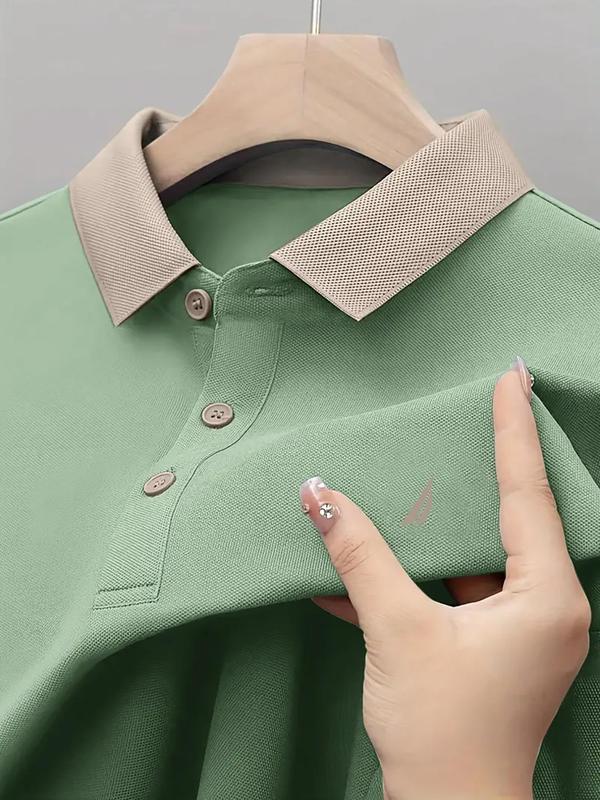 Men's Regular Fit Geometric Print Short Sleeve Polo Shirt, Casual Button Front Collared Top for Summer, Fashion Men's Clothes for Daily Wear