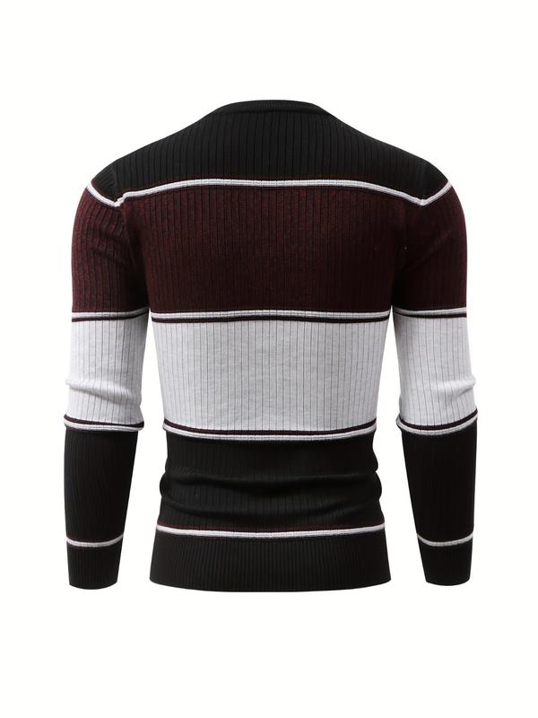 Men's Colorblock Patchwork Round Neck Sweater, Casual Regular Fit Long Sleeve Crew Neck Jumper for Fall & Winter, Fashion Men's Knitwear for Daily Wear