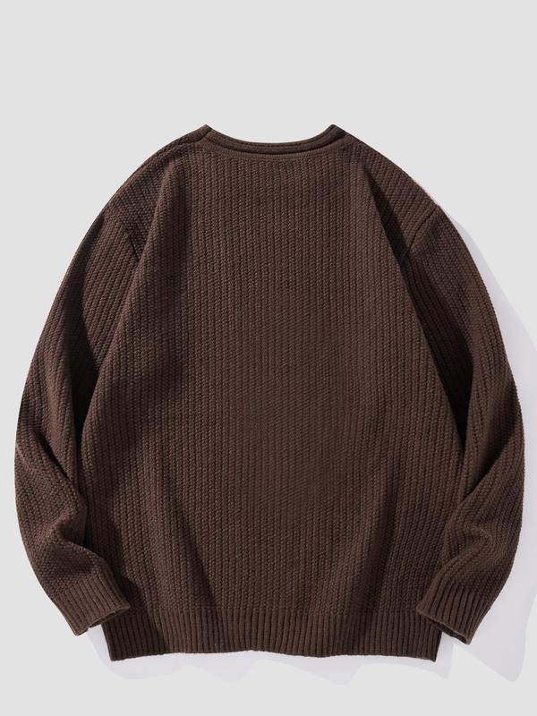 Men's Solid Color Drop Shoulder Crew Neck Sweater, Regular Fit Casual Long Sleeve Round Neck Jumper for Fall & Winter, Fashion Men's Knitwear for Daily Wear