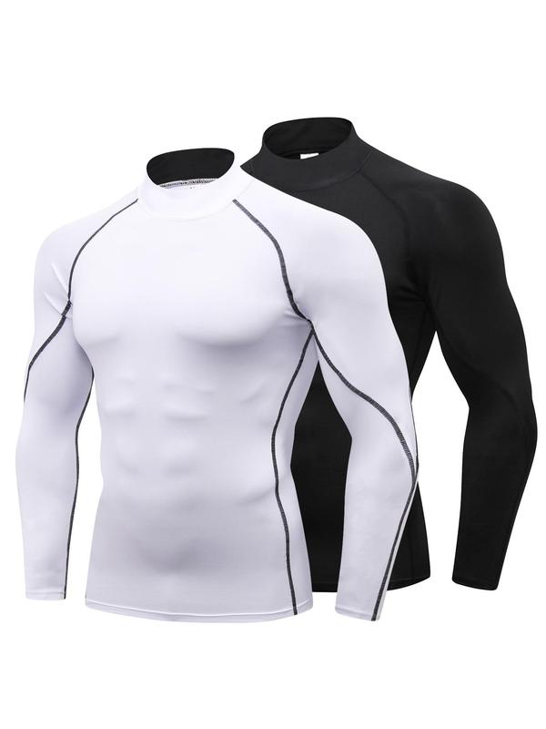 Men's Contrast Binding Thermal Underwear Top, Casual Comfy Raglan Sleeve Mock Neck Warm Top for Fall & Winter, Men's Thermal Underwear for Indoor Wear