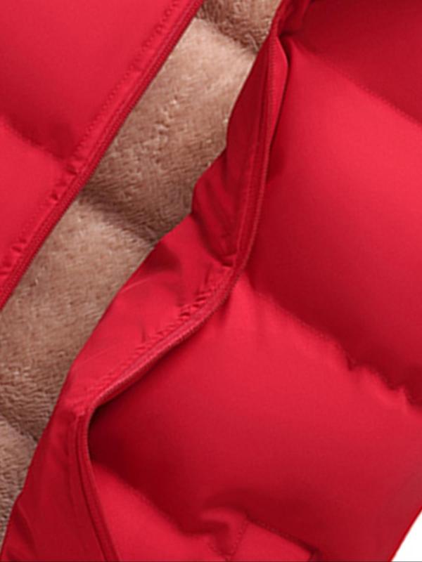 Men's Solid Zip Up Pocket Design Thermal Lined Gilet, Regular Fit Casual Stand Collar Sleeveless Outerwear for Outdoor Activities, Men's Clothes for Winter