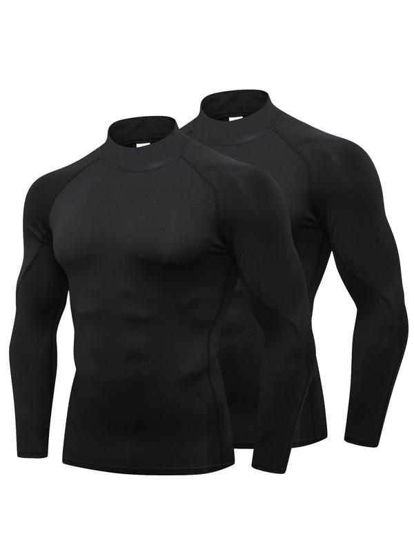 Men's Contrast Binding Thermal Underwear Top, Casual Comfy Raglan Sleeve Mock Neck Warm Top for Fall & Winter, Men's Thermal Underwear for Indoor Wear