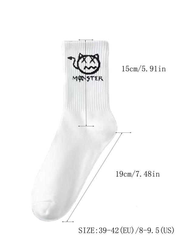 Men's Cartoon Face Print Crew Socks, Casual Moisture Wicking Mid-calf Socks, Summer Outdoor Socks, 10 Pairs Soft Comfy Breathable Socks for All Seasons Daily Wear, Menswear