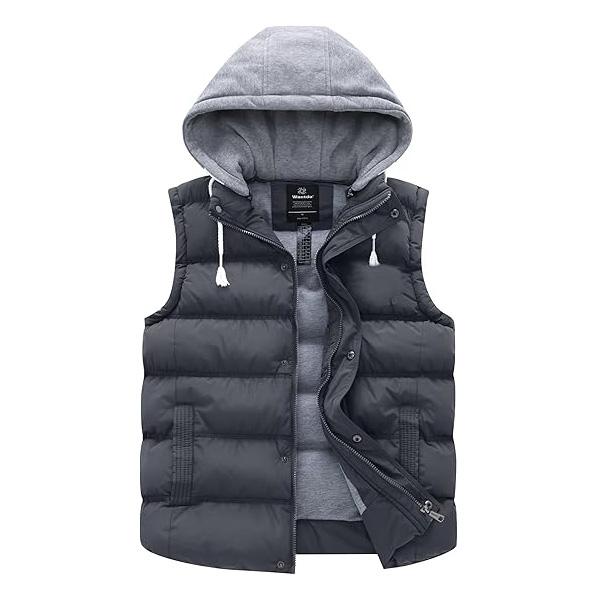 Men's Thicken Winter Vest Water-Resistant Puffer Jacket Thicken Vest with Removable Hood Menswear Tops Underwear Gilet Human Bestie