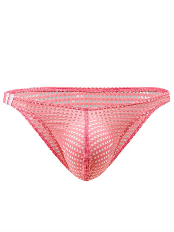 Men's Solid Color Hollow Out Mesh Brief, Breathable Comfy Sexy Panty for Daily Wear, Men's Underwear for All Seasons