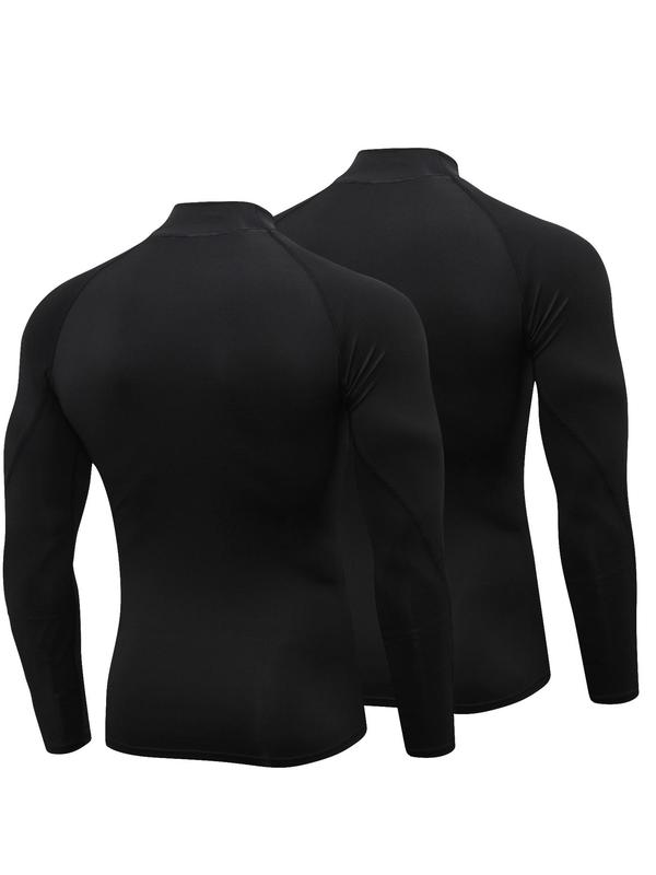 Men's Contrast Binding Thermal Underwear Top, Casual Comfy Raglan Sleeve Mock Neck Warm Top for Fall & Winter, Men's Thermal Underwear for Indoor Wear