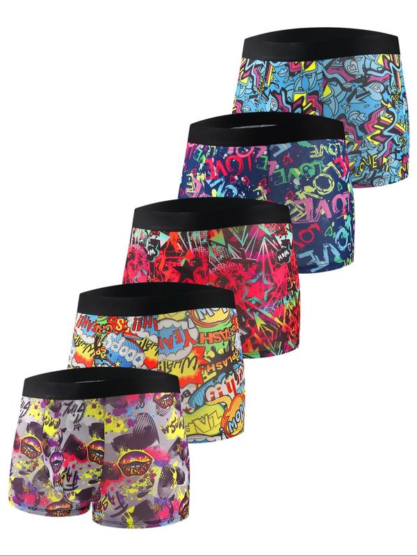 Men's Pop Art Print Tape Waist Boxer Brief, Breathable Comfy Underwear for Daily Wear, Casual Men's Underwear for All Seasons