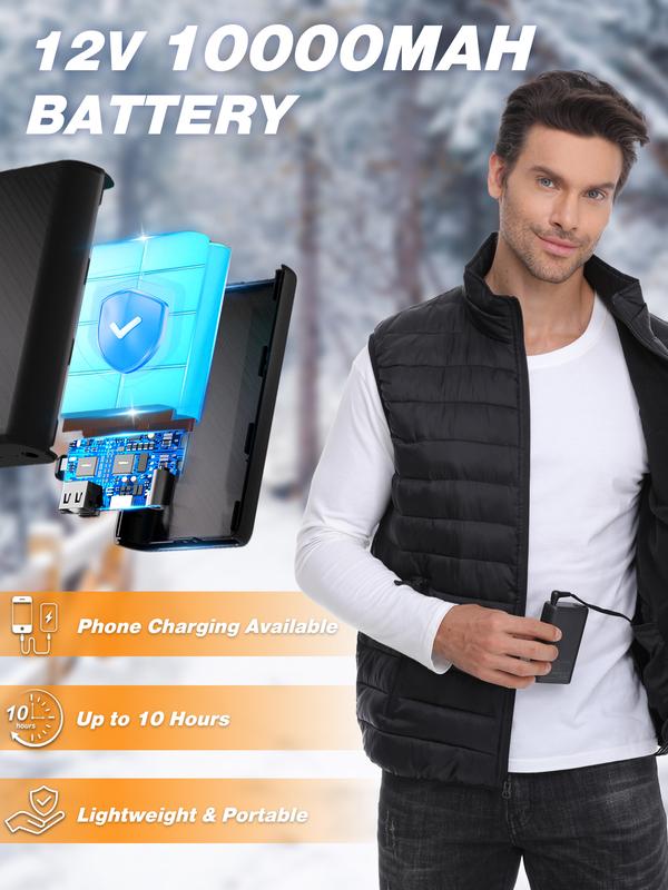 Heated Vest for Men with 12V 10000mAh Battery Pack, Men’s Lightweight Heated Vest Liner, Winter Outdoor Electric Vest