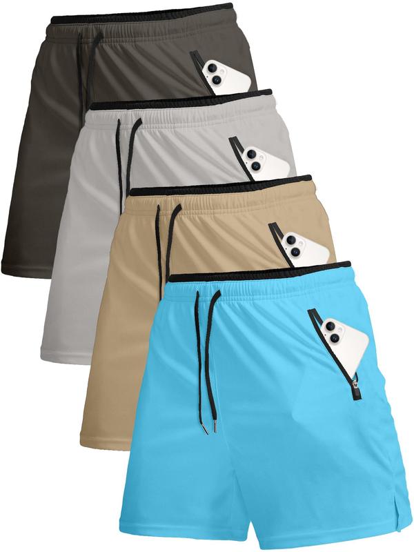 Men's Solid Drawstring Waist Track Shorts, Regular Fit Casual Pocket Zipper Shorts for Summer, Men's Bottoms for Daily Wear