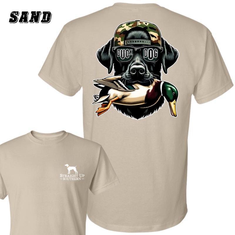 Straight Up Southern Duck Dog T-Shirt - Fun Hunting Dog Design , Sand Color Graphic Tee , Unisex Shirt for Hunters and Dog Lovers , Comfortable and Stylish Apparel , Perfect for Waterfowl Hunting Adventures Menswear Classic Crewneck Underwear Streetwear