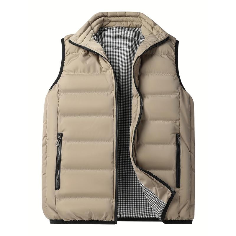 Men's Solid Color Sleeveless Puffer Vest - Trendy Comfy Warm Zip-up Vest Outdoor Clothes For Winter