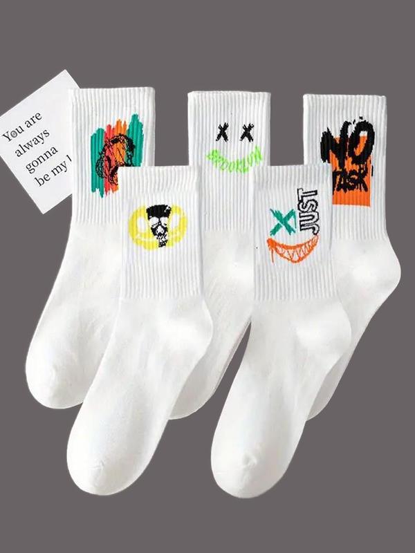 Men's 10 Pairs Cartoon & Letter Print Crew Socks, Fashion Casual Comfy Socks for Daily Outdoor Wear, Socks for Men, Knitting Socks for All Seasons