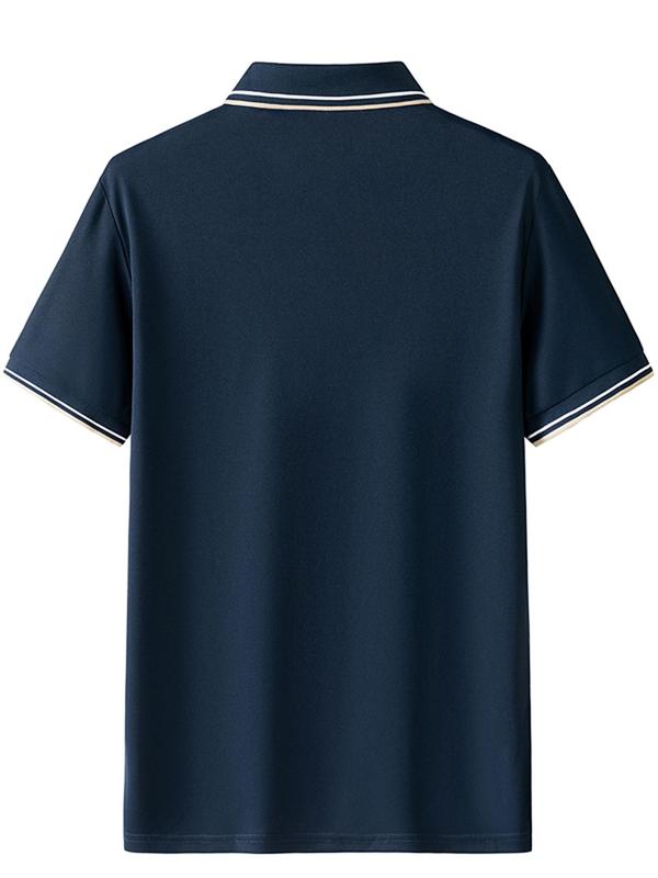 Sporty Men's Striped Trim Short Sleeve Sports Polo Shirt, Regular Fit Sports Half Button Collared Top for Summer, Men's Outdoor Clothes for Daily Wear
