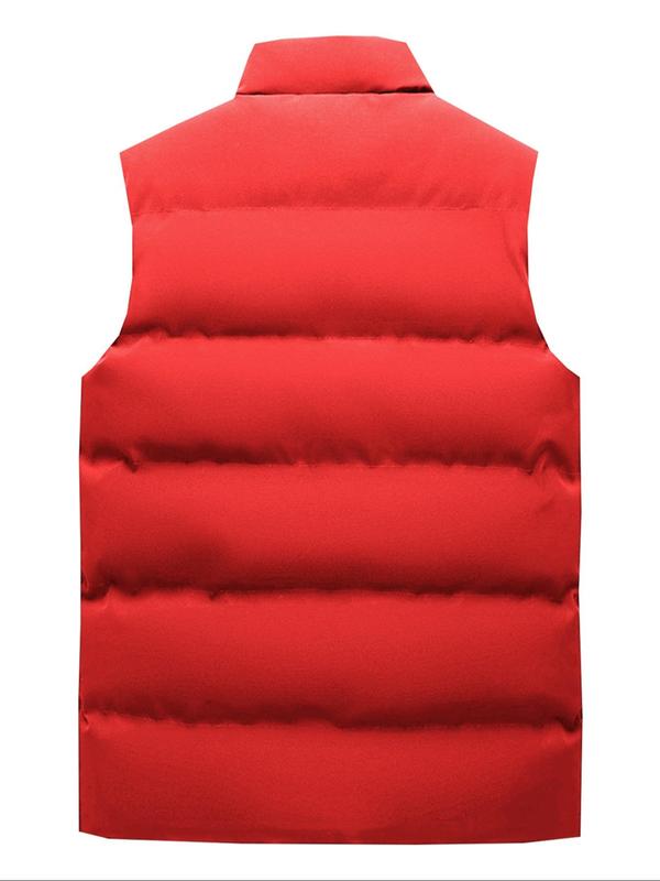 Men's Solid Zip Up Pocket Design Thermal Lined Gilet, Regular Fit Casual Stand Collar Sleeveless Outerwear for Outdoor Activities, Men's Clothes for Winter