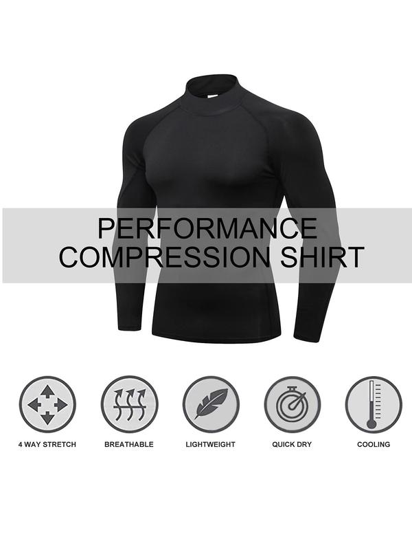 Men's Contrast Binding Thermal Underwear Top, Casual Comfy Raglan Sleeve Mock Neck Warm Top for Fall & Winter, Men's Thermal Underwear for Indoor Wear