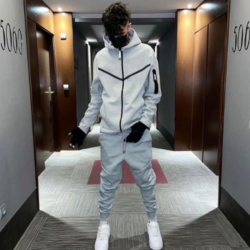 Cross-Border Hot Sale European and American Sports Suit Men's Hoodie Fashion Casual Exercise Zip-up Shirt Coat Trousers Suit