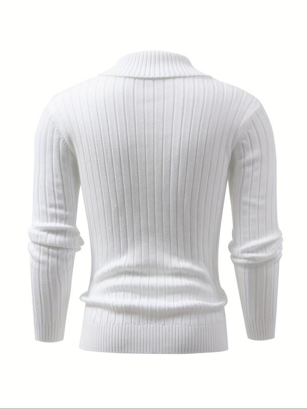 Men's Solid Button Collar Cable Knit Sweater, Regular Fit Casual Long Sleeve Jumper for Fall & Winter, Men's Knitwear for Daily Wear