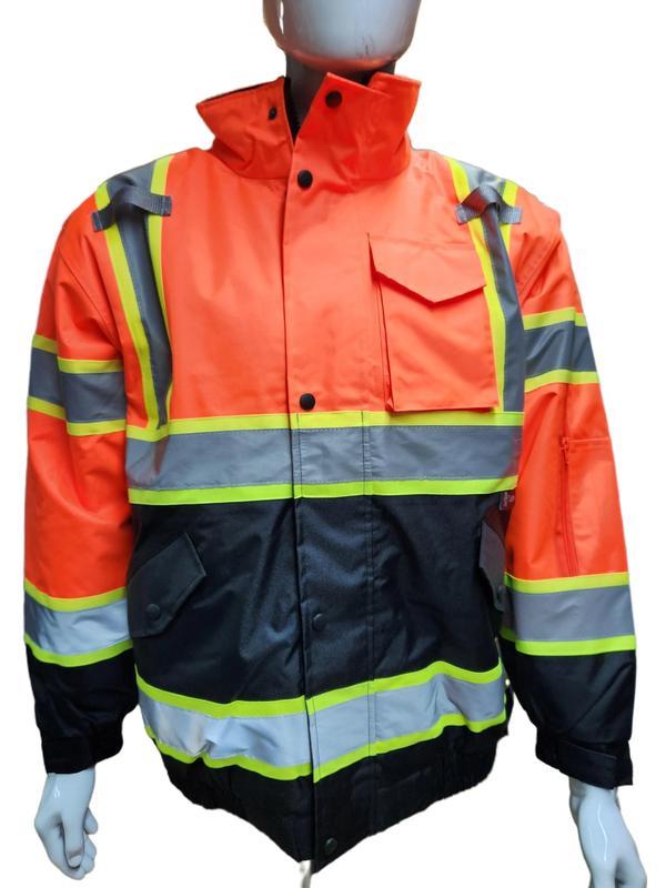 High Visibility Water Resistant Yellow Bomber Safety Jacket with Hoodie   Reflective Safety Sherpa Insulated Jacket