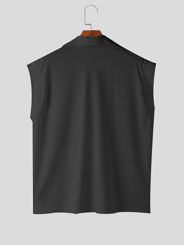 Men's Plain Buttons Collared Tank Top, Regular Fit Casual Sleeveless Top for Summer, Men's Clothes for Daily Wear, Streetwear Sleeveless Shirt