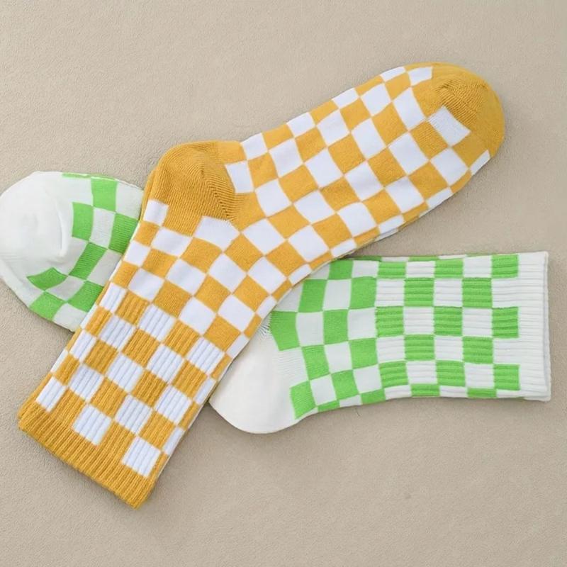 Classic Checkerboard Crew Unisex Cotton Socks