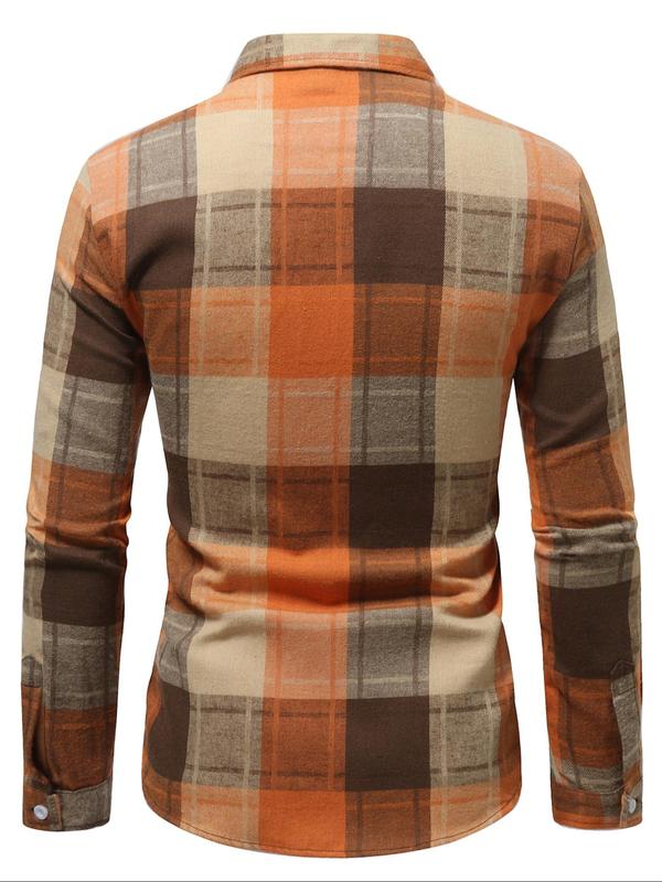 Men's Plaid Print Button Front Shirt, Regular Fit Casual Long Sleeve Collared Top for All Seasons, Men's Clothes for Daily Wear