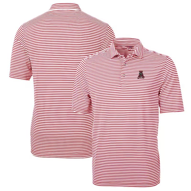 Alabama Crimson Tide Throwback Logo Virtue Eco Pique Stripe Recycled Polo - Crimson, Men Football NCAA Polo Shirt Trendy 2024, Gift For Men