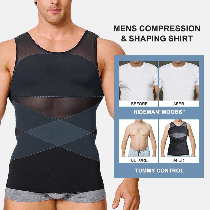 Black Friday Deals Nebility 2 Pieces Men's Mesh Summer Tank Tops Shapewear Undershirt Abdomen Belly Compress Shirt