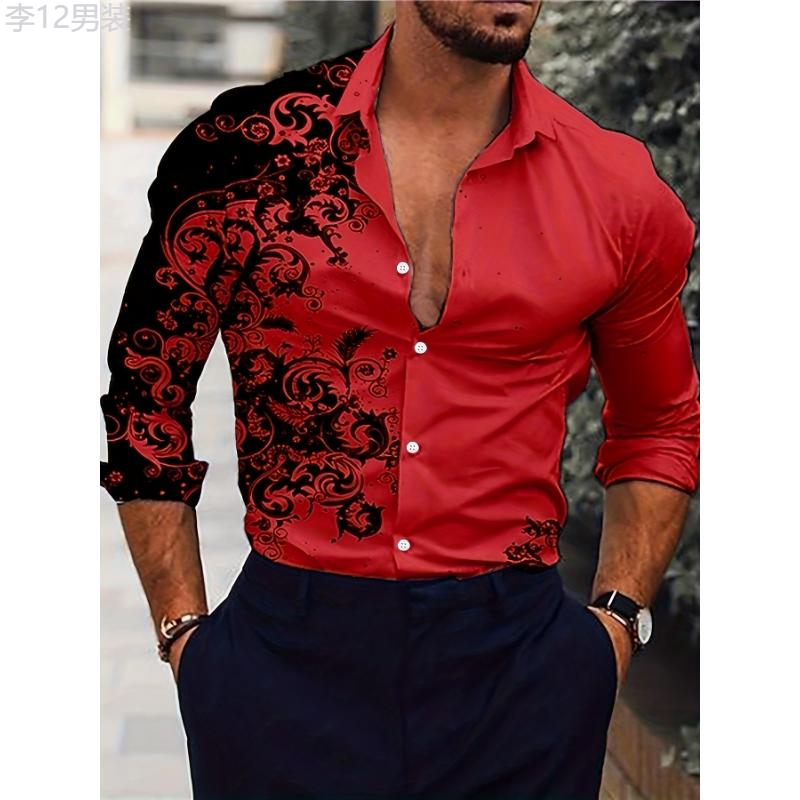 Men's Stylish Button-Up Shirt - Breathable & Long Sleeve - Perfect for Everyday, Beach & Clubbing Collar Menswear