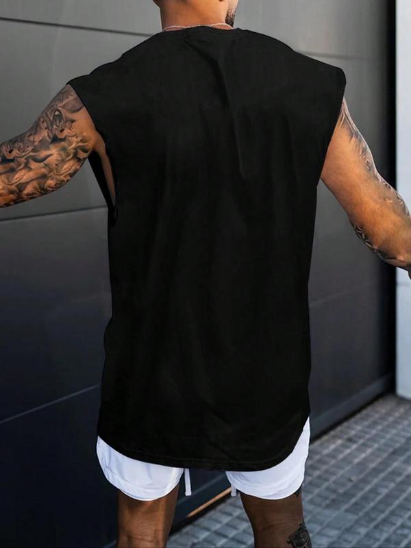 Men's Slogan Print Round Neck Tank Top, Regular Fit Casual Sleeveless Crew Neck Top for Summer, Men's Clothes for Daily Wear