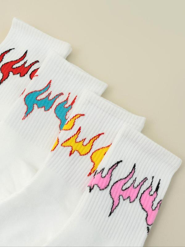 Men's Flame Print Crew Socks, Casual Comfy Breathable Socks, Multipack Socks for All Seasons