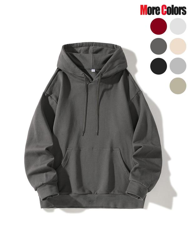 Unisex Men's Solid Color Hoodie, Casual Loose Long Sleeve Hooded Sweatshirt for Fall & Winter, Men's Clothes for Daily Wear