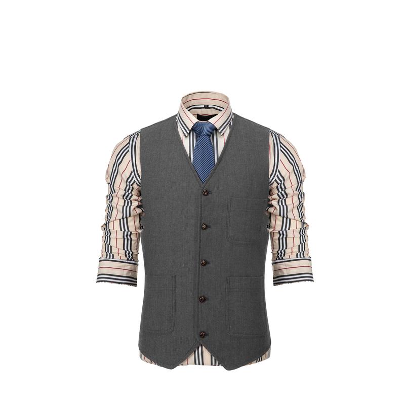 Man Vintage Tweed Suit Vest V Neck Casual Wool Waistcoat for Wedding Groomsmen Menswear Tops Menswear Tops Beige Plain