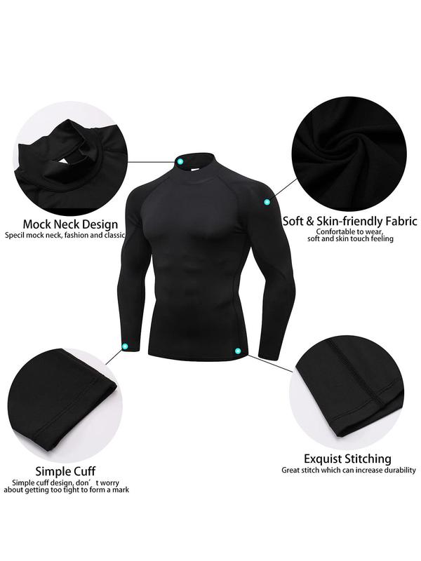 Men's Contrast Binding Thermal Underwear Top, Casual Comfy Raglan Sleeve Mock Neck Warm Top for Fall & Winter, Men's Thermal Underwear for Indoor Wear