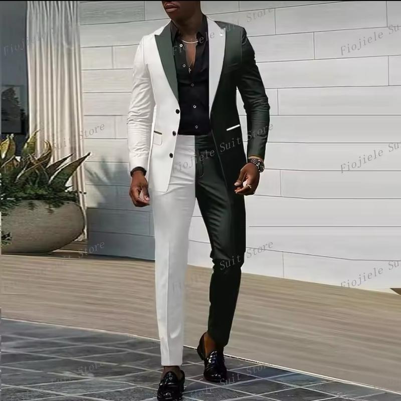 Men's Two Tone Formal Occasion Prom Business Suit Groom Groomsman Wedding Party Tuxedos 2 Piece Set Jacket Pants