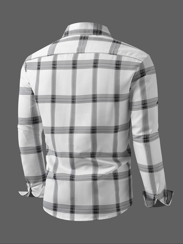 Men's Plaid Print Button Front Shirt, Casual Regular Fit Long Sleeve Collared Top for Fall & Winter, Men's Clothes for Daily Wear