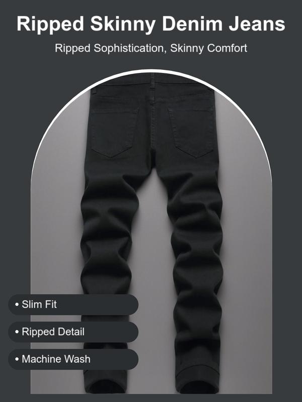 Men's Ripped Pocket Skinny Jeans, Casual Comfy Slim Denim Pants for Daily Wear, Fashion Men's Bottoms for All Seasons