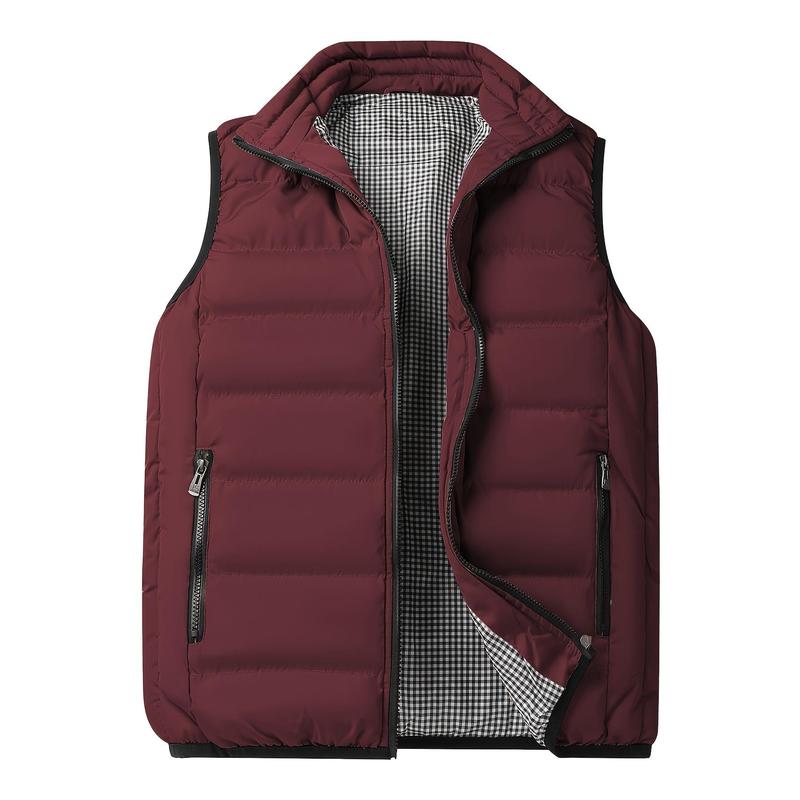 Men's Solid Color Sleeveless Puffer Vest - Trendy Comfy Warm Zip-up Vest Outdoor Clothes For Winter