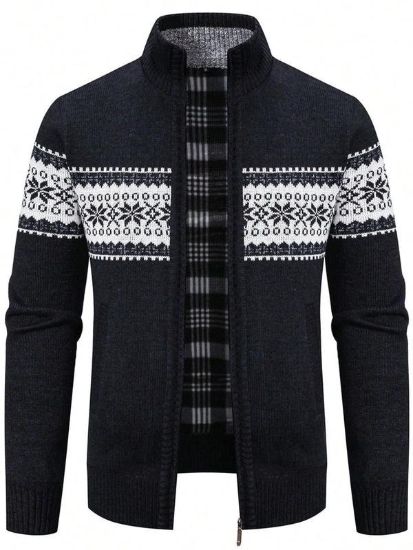Men's Colorblock Zipper Funnel Neck Cardigan, Regular Fit Casual Long Sleeve Zip Up Knitwear for Fall & Winter, Men's Knit Clothing for Daily Wear