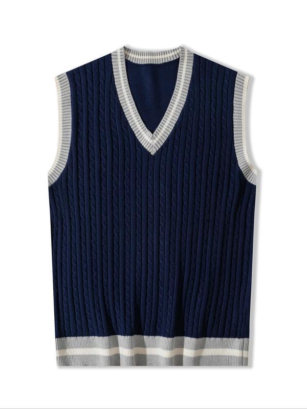 Men's Striped Print V Neck Tank Sweater Vest, Regular Fit Casual Sleeveless Jumper Vest for Fall & Winter, Men's Knitwear for Daily Wear